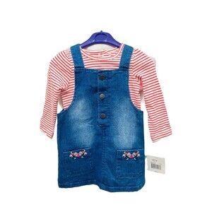 Little Me Infant Girl Jumper Set Red Striped Shirt Denim 2-Piece Size 18-Month's